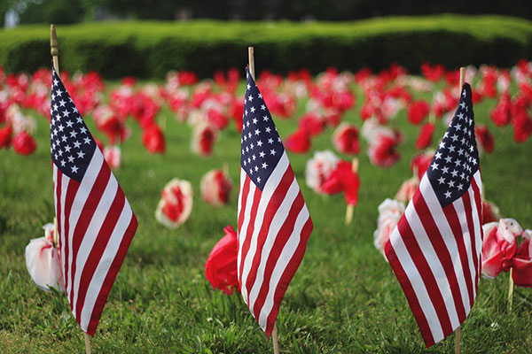 memorial day flags and poppies.