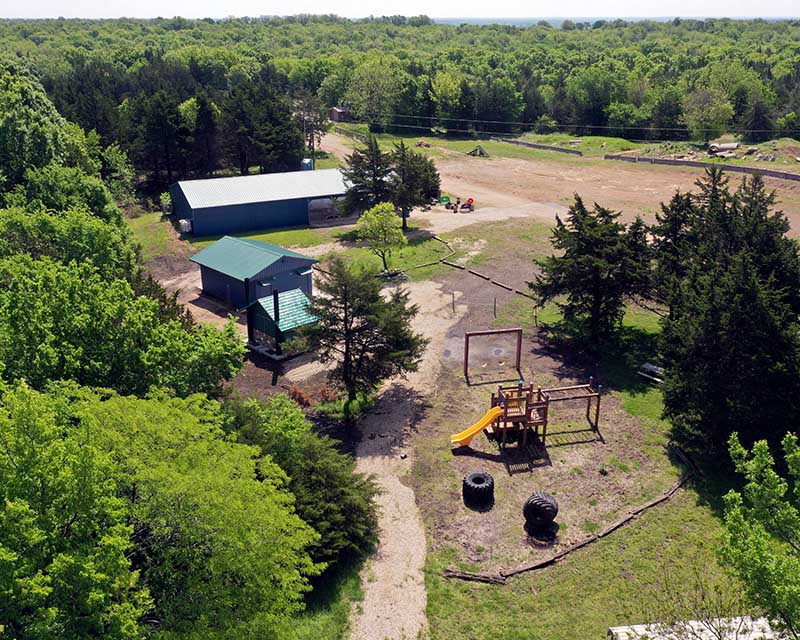 Aerial view of pavilion and playground